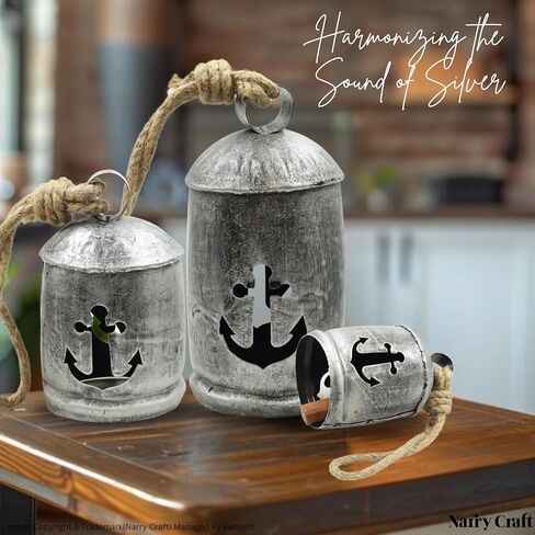 Set of 3 Giant Harmony Chic Cow Bells Huge Rustic Christmas Vintage Handmade Hanging Lucky Bells On Rope (Country Rustic, Large) in Kuwait
