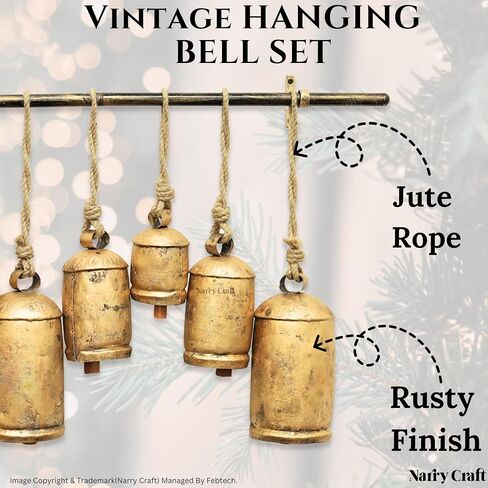 Set of 3 Giant Harmony Chic Cow Bells Huge Rustic Christmas Vintage Handmade Hanging Lucky Bells On Rope (Country Rustic, Large) in Kuwait