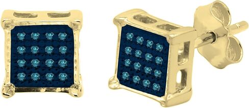 مجموعة RomazzlingRock 0.10 CTW Diamond V-PRONG Square Square Square Stud incls in 18k Mold Gold مطلي 925 Sterling Silver in Kuwait