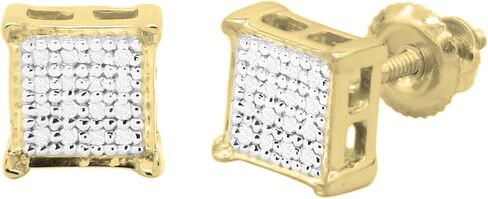 مجموعة RomazzlingRock 0.10 CTW Diamond V-PRONG Square Square Square Stud incls in 18k Mold Gold مطلي 925 Sterling Silver in Kuwait