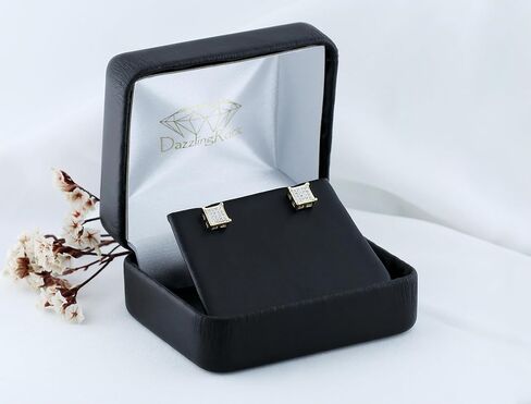 مجموعة RomazzlingRock 0.10 CTW Diamond V-PRONG Square Square Square Stud incls in 18k Mold Gold مطلي 925 Sterling Silver in Kuwait