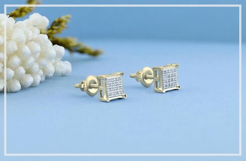 مجموعة RomazzlingRock 0.10 CTW Diamond V-PRONG Square Square Square Stud incls in 18k Mold Gold مطلي 925 Sterling Silver in Kuwait
