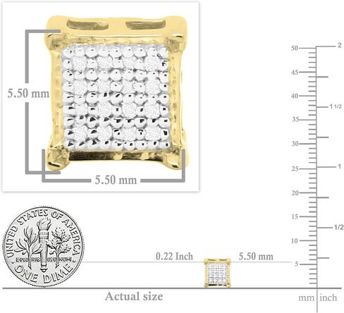 مجموعة RomazzlingRock 0.10 CTW Diamond V-PRONG Square Square Square Stud incls in 18k Mold Gold مطلي 925 Sterling Silver in Kuwait