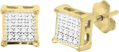 مجموعة RomazzlingRock 0.10 CTW Diamond V-PRONG Square Square Square Stud incls in 18k Mold Gold مطلي 925 Sterling Silver in Kuwait