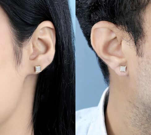 مجموعة RomazzlingRock 0.10 CTW Diamond V-PRONG Square Square Square Stud incls in 18k Mold Gold مطلي 925 Sterling Silver in Kuwait