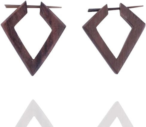 Wooden Hoop Earrings with Stick Posts, Geometic Rosewood Bohemian Wood Earrings, Lightweight Tribal Jewelry in Kuwait