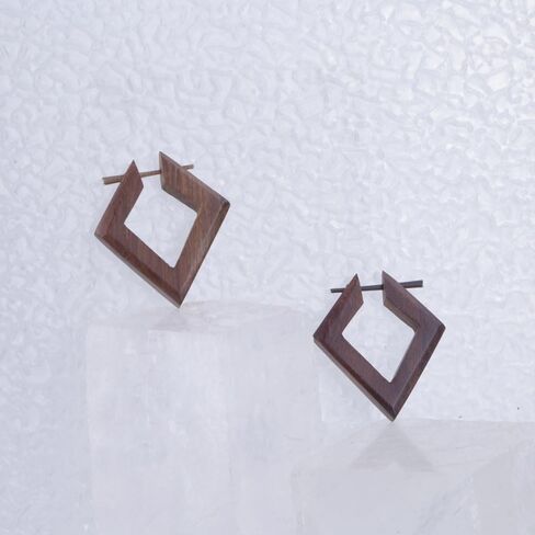 Wooden Hoop Earrings with Stick Posts, Geometic Rosewood Bohemian Wood Earrings, Lightweight Tribal Jewelry in Kuwait