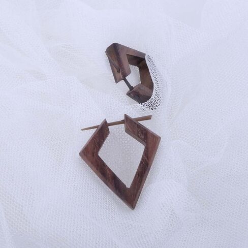 Wooden Hoop Earrings with Stick Posts, Geometic Rosewood Bohemian Wood Earrings, Lightweight Tribal Jewelry in Kuwait