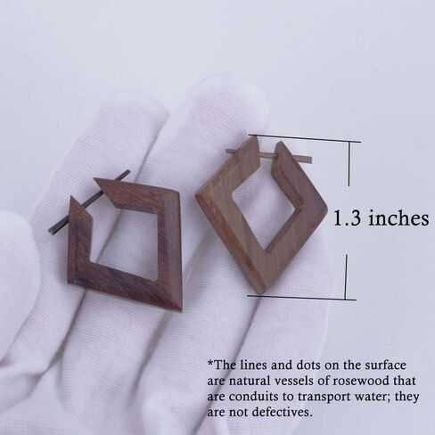 Wooden Hoop Earrings with Stick Posts, Geometic Rosewood Bohemian Wood Earrings, Lightweight Tribal Jewelry in Kuwait