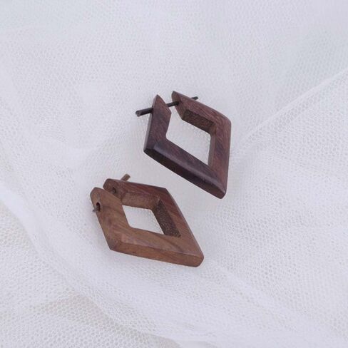 Wooden Hoop Earrings with Stick Posts, Geometic Rosewood Bohemian Wood Earrings, Lightweight Tribal Jewelry in Kuwait