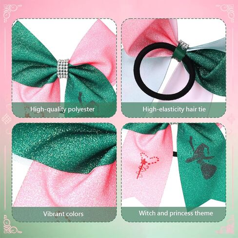 2Pcs Witch Hair Accessories for Women, Pink & Green Witch Merch for Movie Fans, Pink Green Cute Hair Bow Gifts for Musical Theater Fan/Costume Parties(Light Pink) in Kuwait