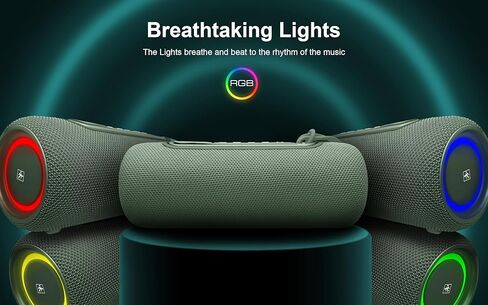 Fisher Portable Bluetooth Speaker with IPX5 Waterproof Speaker, 14W Bluetooth Stereo, 8H Playtime, LED Lights, TWS, BT 5.3, Built-in Mic, Hands Free Calling, Wireless Electronics, Home & Outdoor in Kuwait