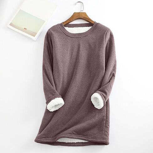 Women Sherpa Lined Sweatshirt Casual Fleece Crewneck Pullover Long Sleeve Work Sweater Winter Thermal Tops Loungewear in Saudi Arabia