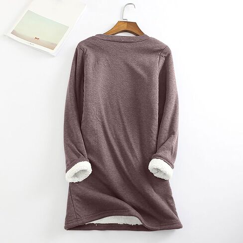 Women Sherpa Lined Sweatshirt Casual Fleece Crewneck Pullover Long Sleeve Work Sweater Winter Thermal Tops Loungewear in Saudi Arabia