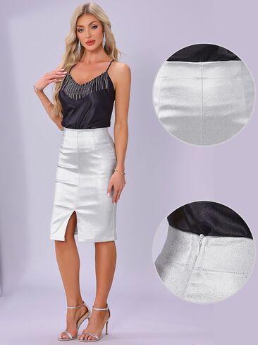 تنورة Allegra K Party Bodycon Midi للنساء ثلاثي الأبعاد لامع قلم رصاص قلم رصاص عالي الخصر in Kuwait