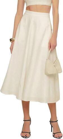 Kinghua Womens Linen Cnerts Spring Summer Flowy A Line Line Pleated Maxi Midi Skirt مع جيوب in Saudi Arabia