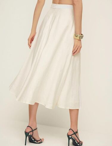 Kinghua Womens Linen Cnerts Spring Summer Flowy A Line Line Pleated Maxi Midi Skirt مع جيوب in Saudi Arabia