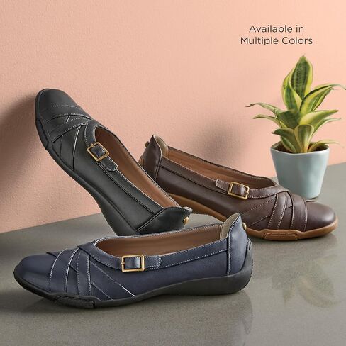 ARRAY Women's Valerie Buckle Detail Comfort Flat with Rubber Sole in Kuwait