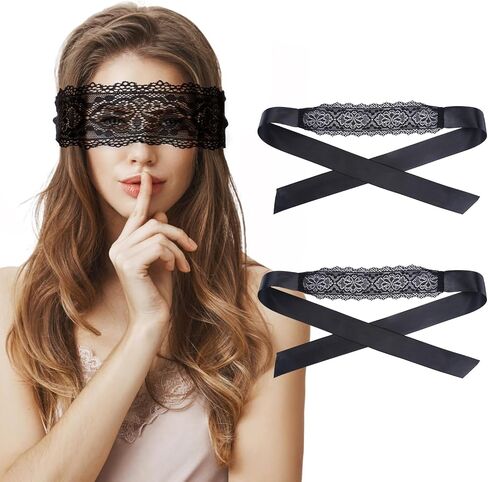 FRESHME Lace Sleeping Mask Blindfolds - 2 Pcs Couples Black and White Comfortable Eye Sleeping Mask Blindfolds for Women Men, Valentines Gift for Her Him Adjustable Blackout Night Eye Cover in Saudi Arabia