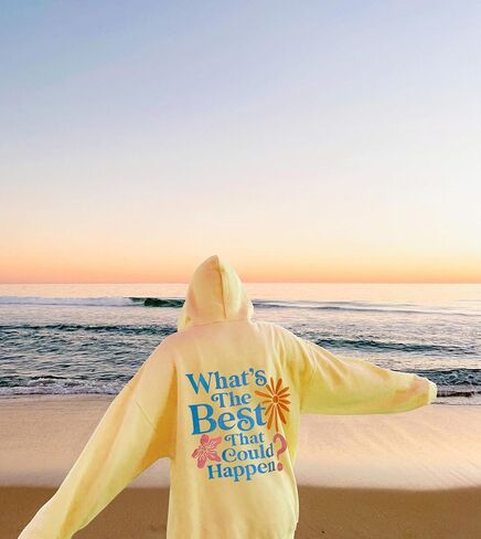 Women Teens Preppy Graphic Hoodies Y2K Long Sleeve Oversized Pullover Hibiscus Sweatshirt Top with Pocket in Kuwait