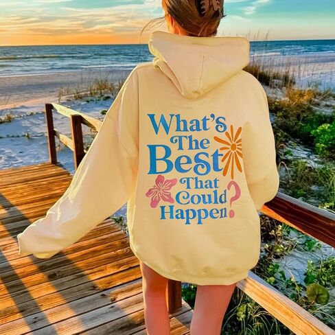 Women Teens Preppy Graphic Hoodies Y2K Long Sleeve Oversized Pullover Hibiscus Sweatshirt Top with Pocket in Kuwait