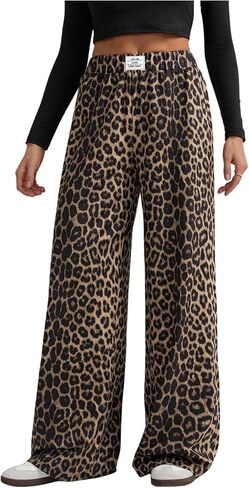 GORGLITTER Women's Leopard Cheetah Print Pants Wide Leg Elastic High Waisted Baggy Sweatpants in Kuwait