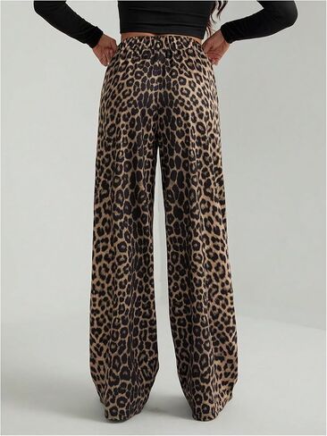 GORGLITTER Women's Leopard Cheetah Print Pants Wide Leg Elastic High Waisted Baggy Sweatpants in Kuwait