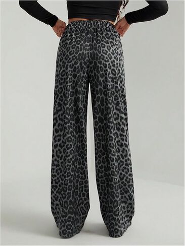 GORGLITTER Women's Leopard Cheetah Print Pants Wide Leg Elastic High Waisted Baggy Sweatpants in Kuwait