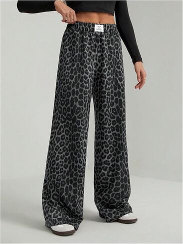 GORGLITTER Women's Leopard Cheetah Print Pants Wide Leg Elastic High Waisted Baggy Sweatpants in Kuwait