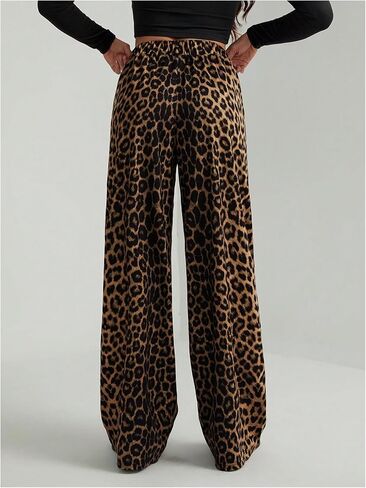 GORGLITTER Women's Leopard Cheetah Print Pants Wide Leg Elastic High Waisted Baggy Sweatpants in Kuwait