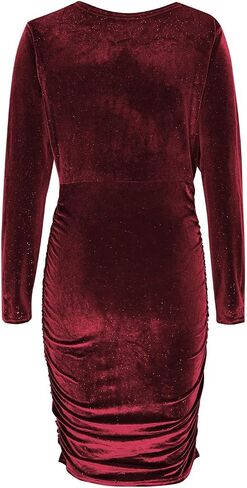 Elegant Velvet Dress for Women Wrap V Neck Long Sleeve Split Bodycon Ruched Cocktail Party Sexy Fashion Mini Dress in Saudi Arabia