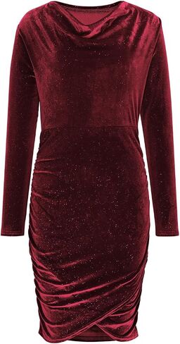 Elegant Velvet Dress for Women Wrap V Neck Long Sleeve Split Bodycon Ruched Cocktail Party Sexy Fashion Mini Dress in Saudi Arabia
