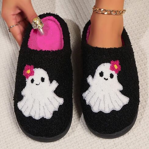 Halloween Pumpkin Slippers for Women Men,Funny Ghost Face Spooky Slides Soft Plush Fuzzy Holiday House Slippers Warm Indoor Outdoor Slip-on Shoes Winter College Dorm Slipper in Saudi Arabia