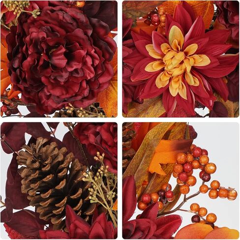 24" Artificial Fall Floral Wreath for Front Door Autumn Wreath with Pumpkin Peony Hydrangea for Halloween Thanksgiving Day Indoor Outdoor Farmhouse Window Wall Décor in Kuwait