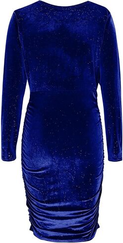 Elegant Velvet Dress for Women Wrap V Neck Long Sleeve Split Bodycon Ruched Cocktail Party Sexy Fashion Mini Dress in Saudi Arabia