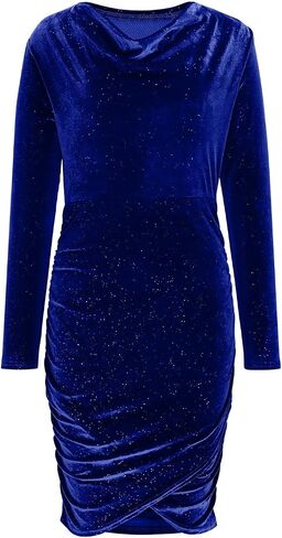 Elegant Velvet Dress for Women Wrap V Neck Long Sleeve Split Bodycon Ruched Cocktail Party Sexy Fashion Mini Dress in Saudi Arabia