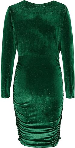 Elegant Velvet Dress for Women Wrap V Neck Long Sleeve Split Bodycon Ruched Cocktail Party Sexy Fashion Mini Dress in Saudi Arabia