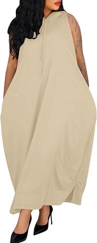 Womens Casual Sundress Fall Maxi Sleeveless V Neck Loose Fit Beach Dresses Travel Vacation Soft Dress with Pockets in Saudi Arabia