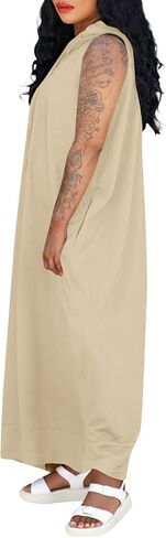 Womens Casual Sundress Fall Maxi Sleeveless V Neck Loose Fit Beach Dresses Travel Vacation Soft Dress with Pockets in Saudi Arabia