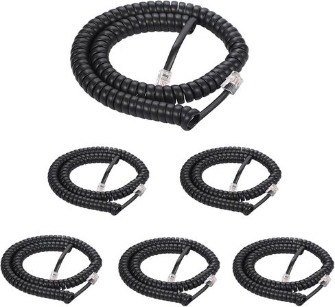 10PACK Phone Cord Landline 8Ft Uncoiled/1.4Ft Coiled Landline Telephone Handset Cord Line Cable RJ9 4P4C Telephone Accessory Black （10 PACK） in Saudi Arabia