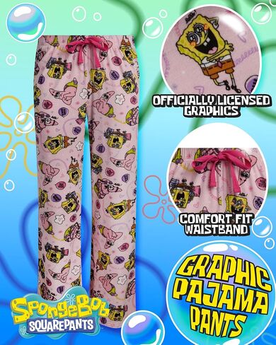 Spongebob Squarepants Womens Pajama Pants - Soft Stretch Pj Pants ملابس للنوم للنساء مع الخصر المرن (S -XL) in Kuwait