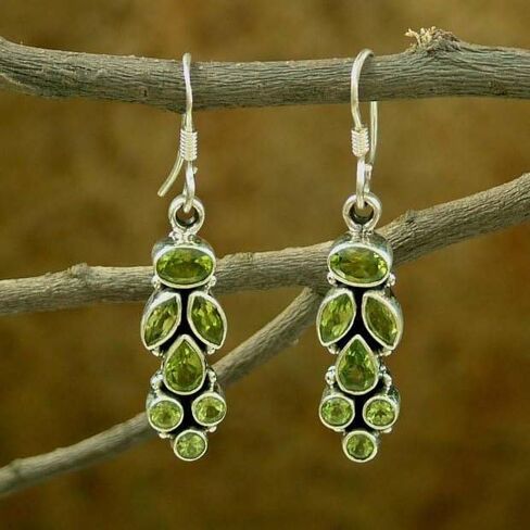 NOVICA Artisan Handmade Peridot Earrings 9 Cts on Sterling Silver Jewelry from India Green Dangle Birthstone [1.6 in L x 0.3 in W x 0.2 in D] ' Summer Allure' in Saudi Arabia
