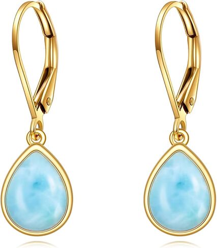Dovran 14K Gold Amber/Opal/Lapis Lazuli/Black Onyx/Moonstone/Moonster/Moalachite/Larimar Earrings for Women 14K Gold Seardrop Leverback Earring in Saudi Arabia