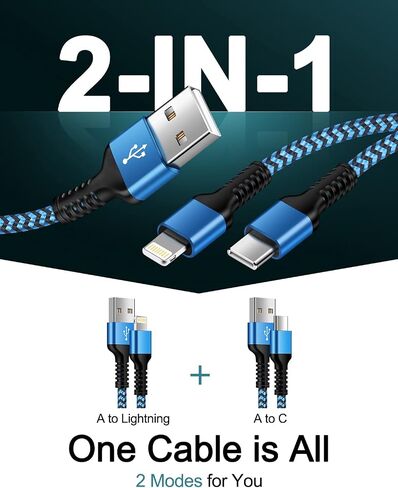 3Pack Lightning Charger Cable for iPhone 14/13 Pro Max/13Pro/13 Mini/12/11/10/X/XR/XS/8 Plus, 6Ft Apple Original Braided Long Charging Cords Fast Charging Lightening Multicolor Powerline Chord Wire in Kuwait