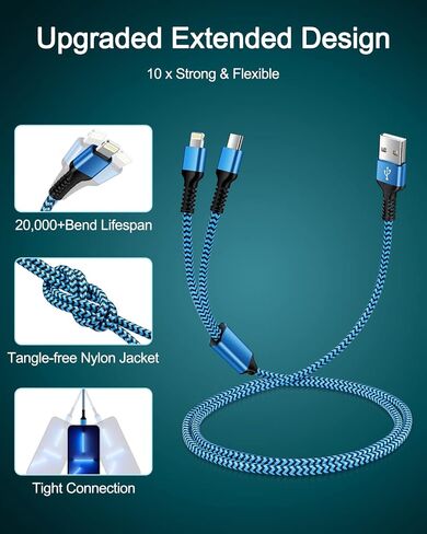 3Pack Lightning Charger Cable for iPhone 14/13 Pro Max/13Pro/13 Mini/12/11/10/X/XR/XS/8 Plus, 6Ft Apple Original Braided Long Charging Cords Fast Charging Lightening Multicolor Powerline Chord Wire in Kuwait