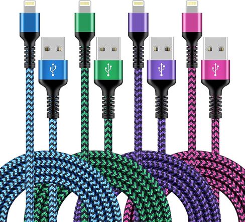 3Pack Lightning Charger Cable for iPhone 14/13 Pro Max/13Pro/13 Mini/12/11/10/X/XR/XS/8 Plus, 6Ft Apple Original Braided Long Charging Cords Fast Charging Lightening Multicolor Powerline Chord Wire in Kuwait