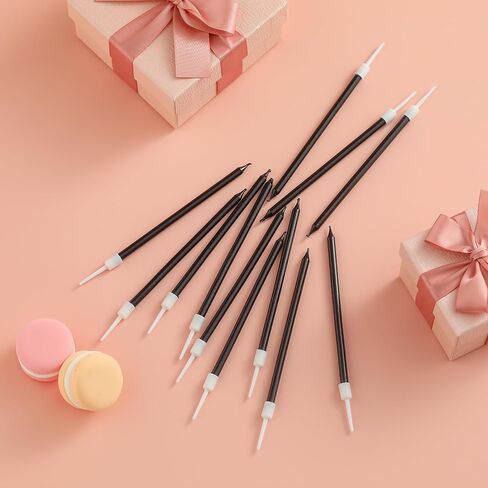 36-Count Black Long Thin Metallic Birthday Candles, Cake Candles, Birthday Parties, Wedding Decorations, Party Candles, Cake Decorations in Kuwait