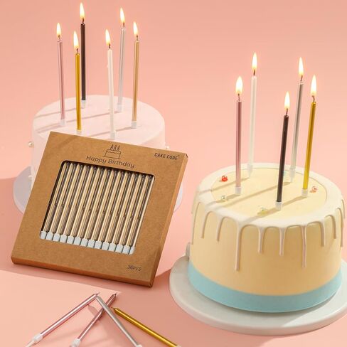 36-Count Black Long Thin Metallic Birthday Candles, Cake Candles, Birthday Parties, Wedding Decorations, Party Candles, Cake Decorations in Kuwait
