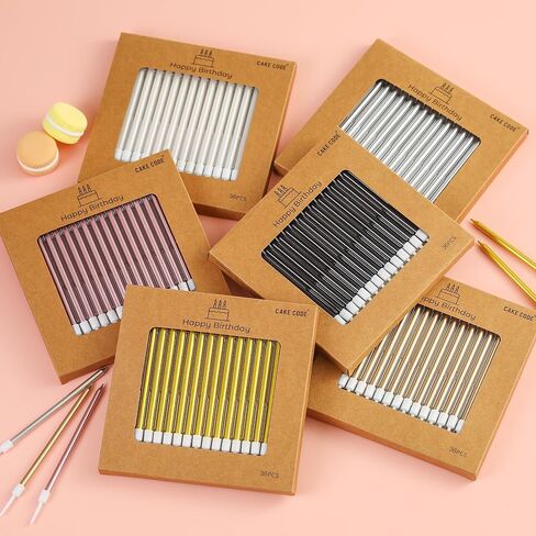 36-Count Black Long Thin Metallic Birthday Candles, Cake Candles, Birthday Parties, Wedding Decorations, Party Candles, Cake Decorations in Kuwait