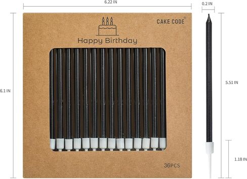 36-Count Black Long Thin Metallic Birthday Candles, Cake Candles, Birthday Parties, Wedding Decorations, Party Candles, Cake Decorations in Kuwait